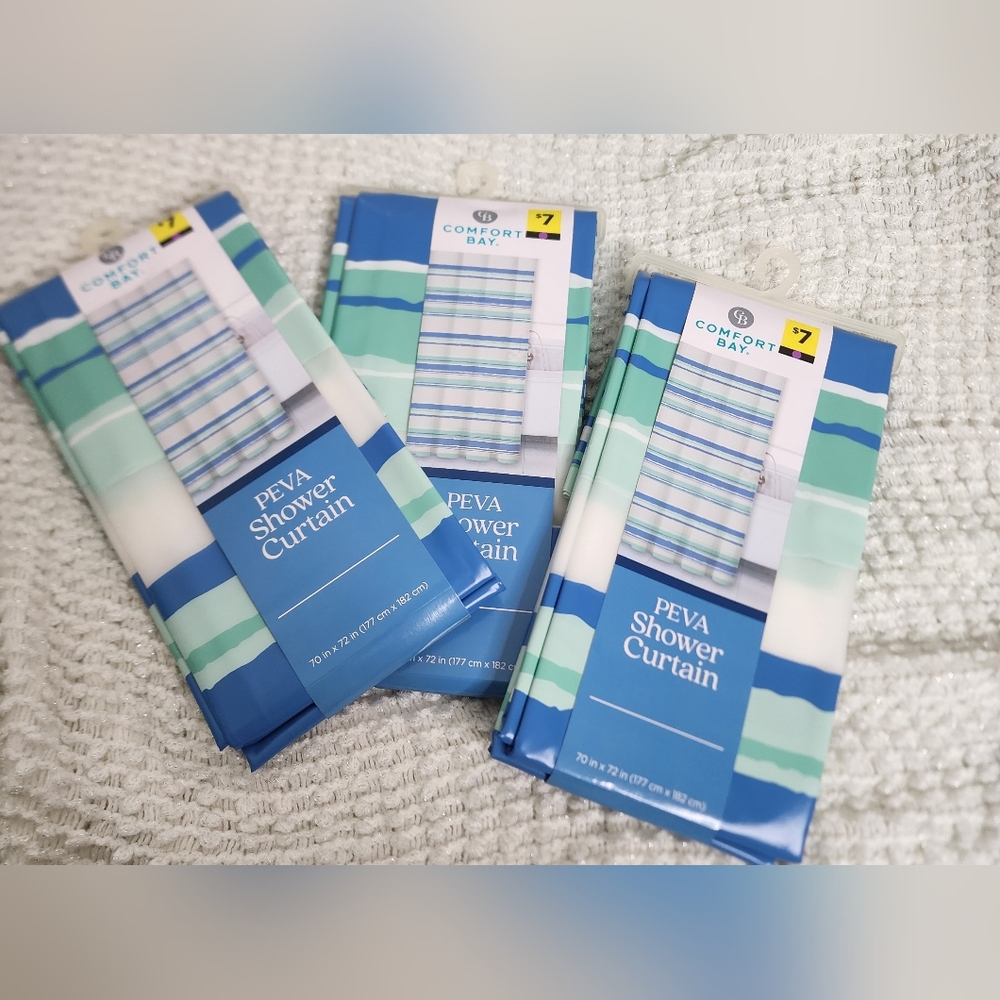 Comfort Bay Set of 3 PEVA Shower Curtains | Striped design